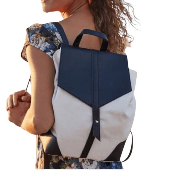 Deux Lux Canvas and Vegan Leather Backpack Cream One Size Neutral Minimalist - Picture 1 of 11
